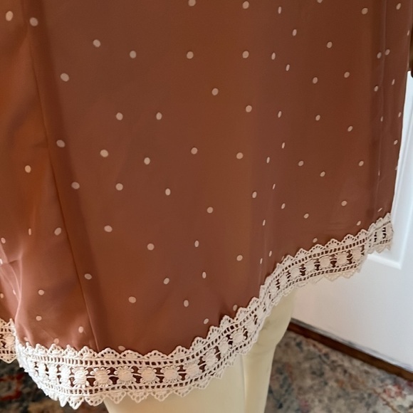 𝅺NWT Mismash Sheer Bubble Sleeves Taupe with Cream Polka Dots Dress M - Picture 7 of 12